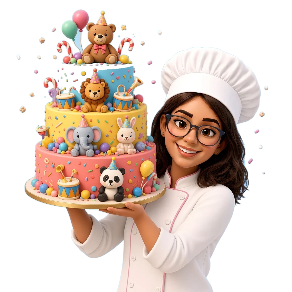 PROLA chef lifting a cartoon animals cake